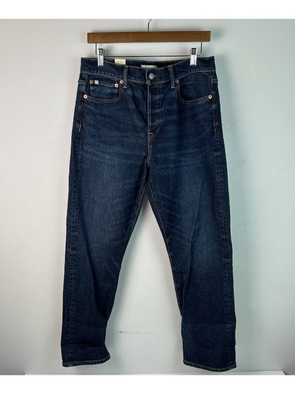 AE77 New York Straight Crop Premium Denim Jeans Blue Dark Size 10 New